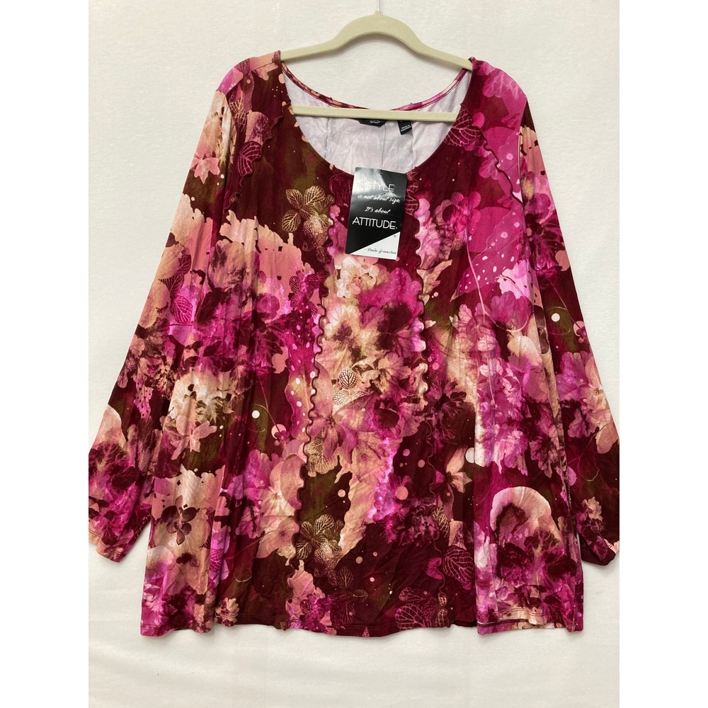NWT Attitudes by Renee Tunic Size 3X Pink Multi Floral Stretch Festival Artsy